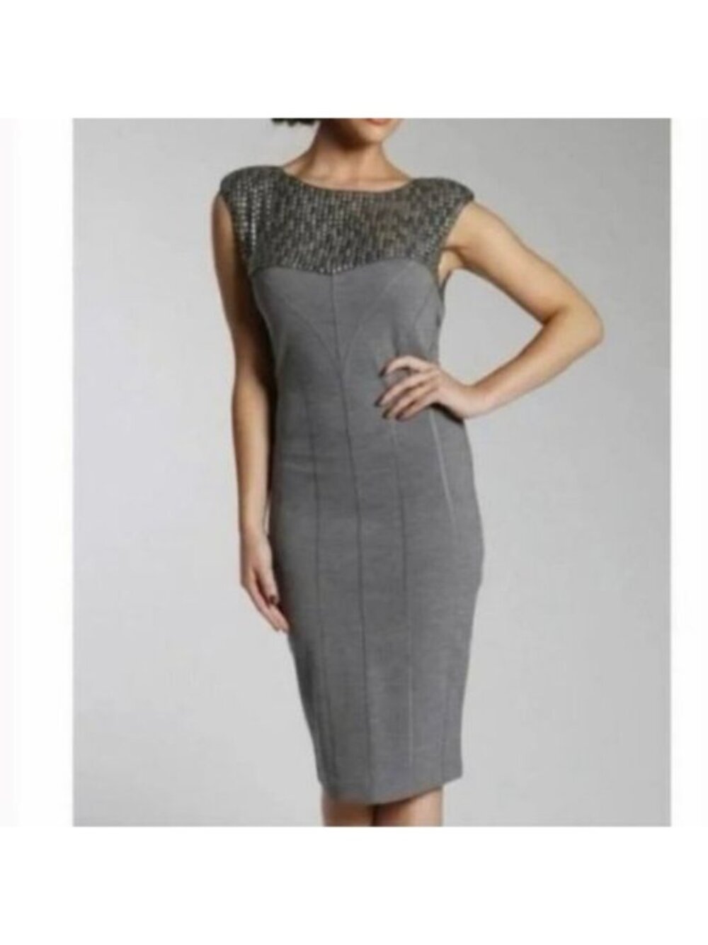 Ted Baker London Gray Silver Embellished Sheath Cocktail Dress Women’s Size 4